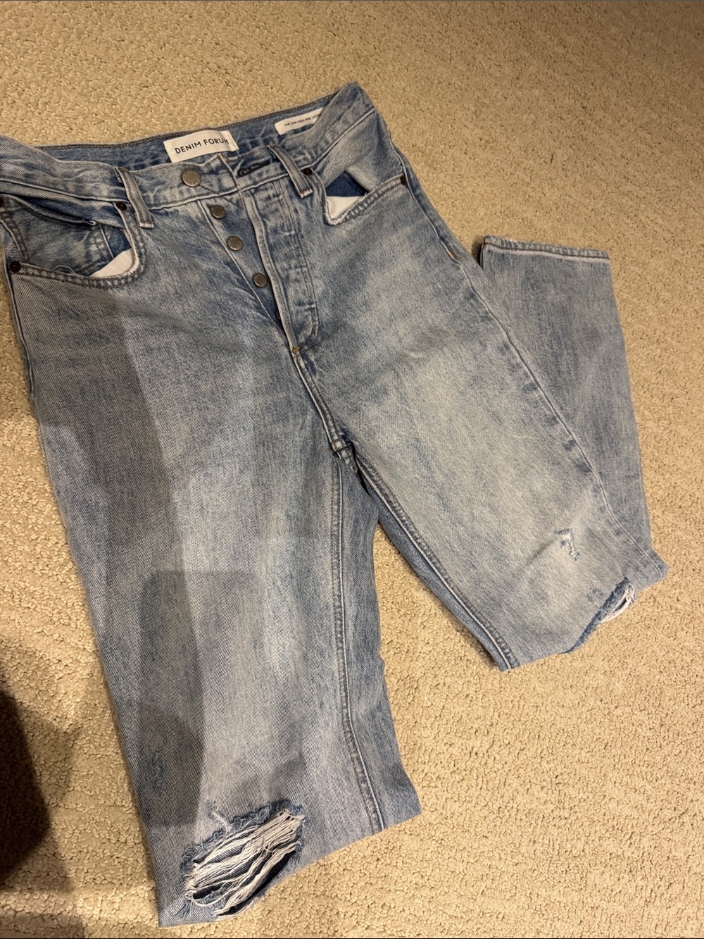 Denim Forum Light Blue Men's Slim Straight Distressed Jeans